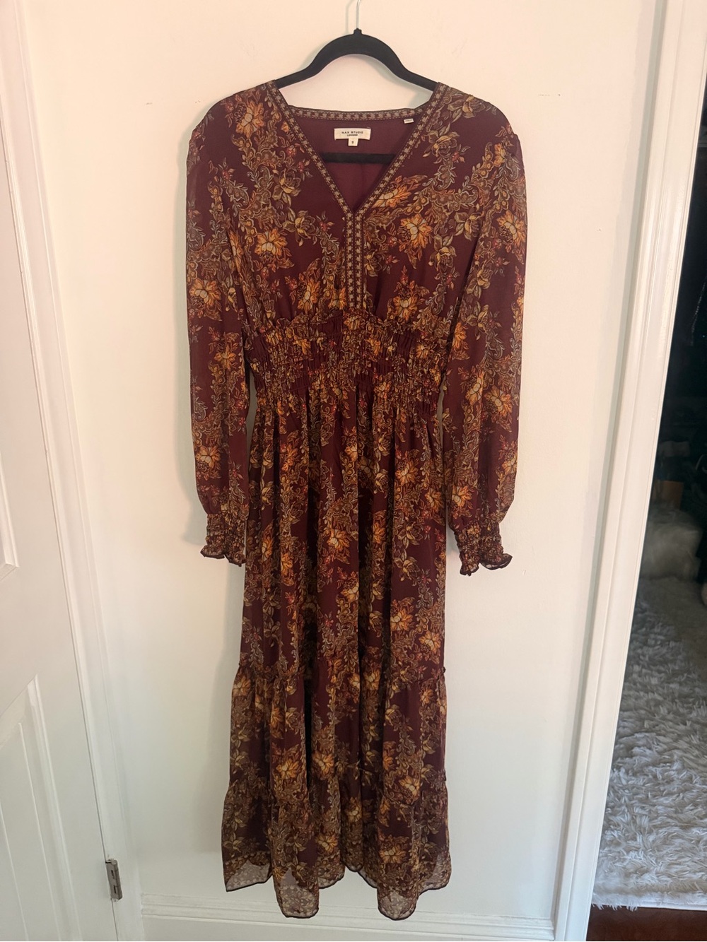 MAX STUDIO LONDON
Long Sleeve Tiered Maxi Dress In Wine, S